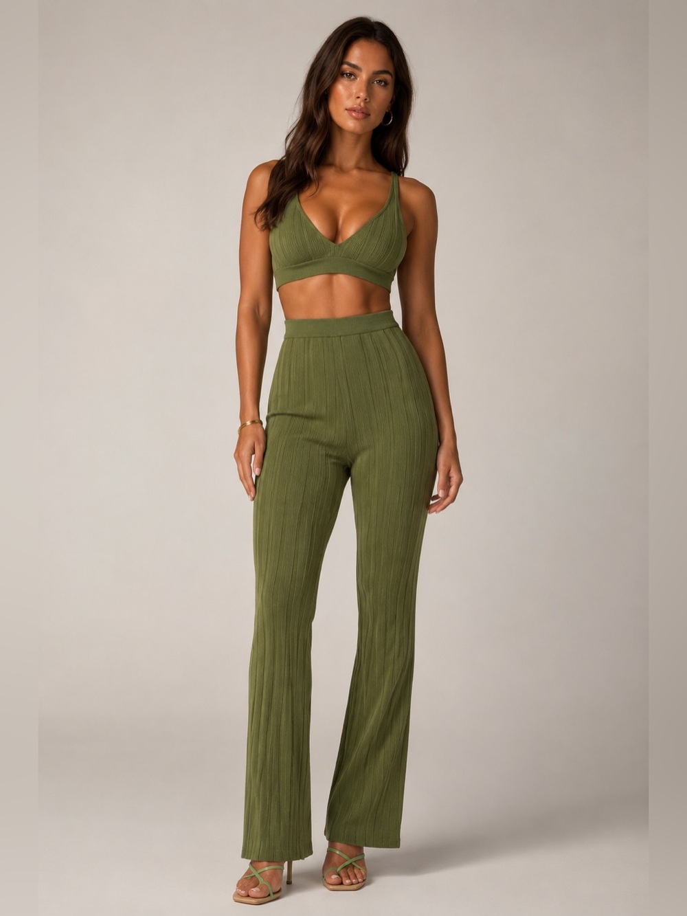 Meshki Olive Green 2 PIECE KNIT TOP AND PANTS SET SIZE XS